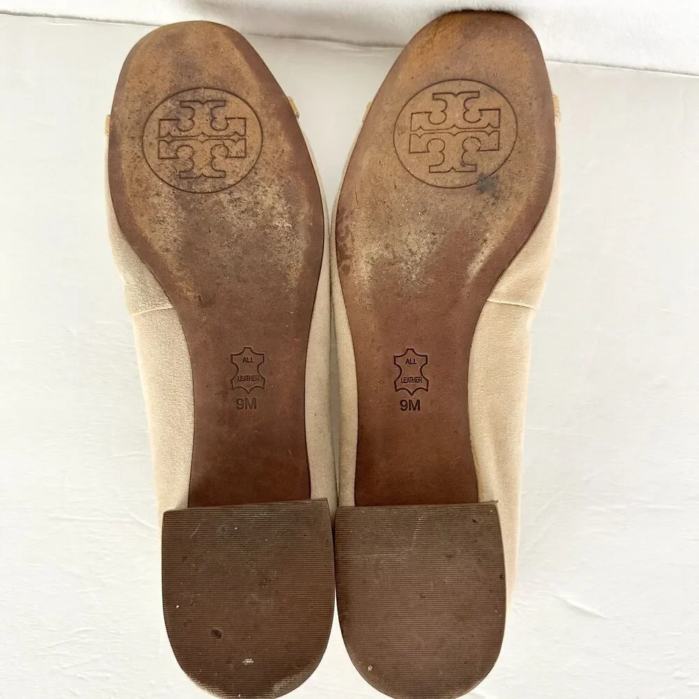 Tory Burch Cap Toe Ballet Flats Size 9 Suede Patent Leather Butter Yellow Tan